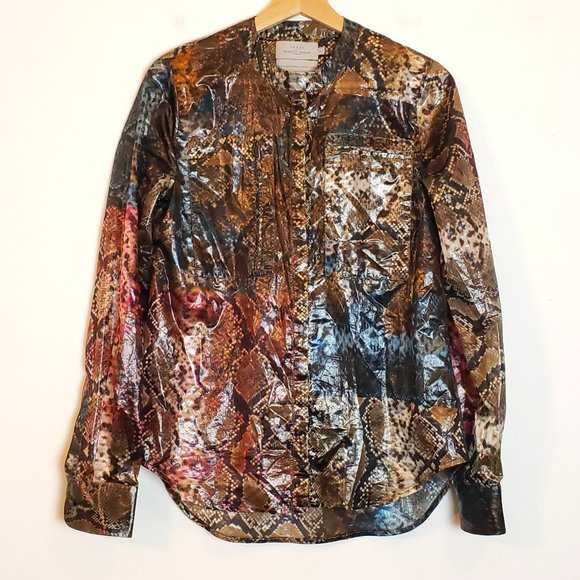 Preen Studio X Thornton Bregazzi Shirt Small Brown Blue Reptile Lame Pockets - Picture 1 of 14